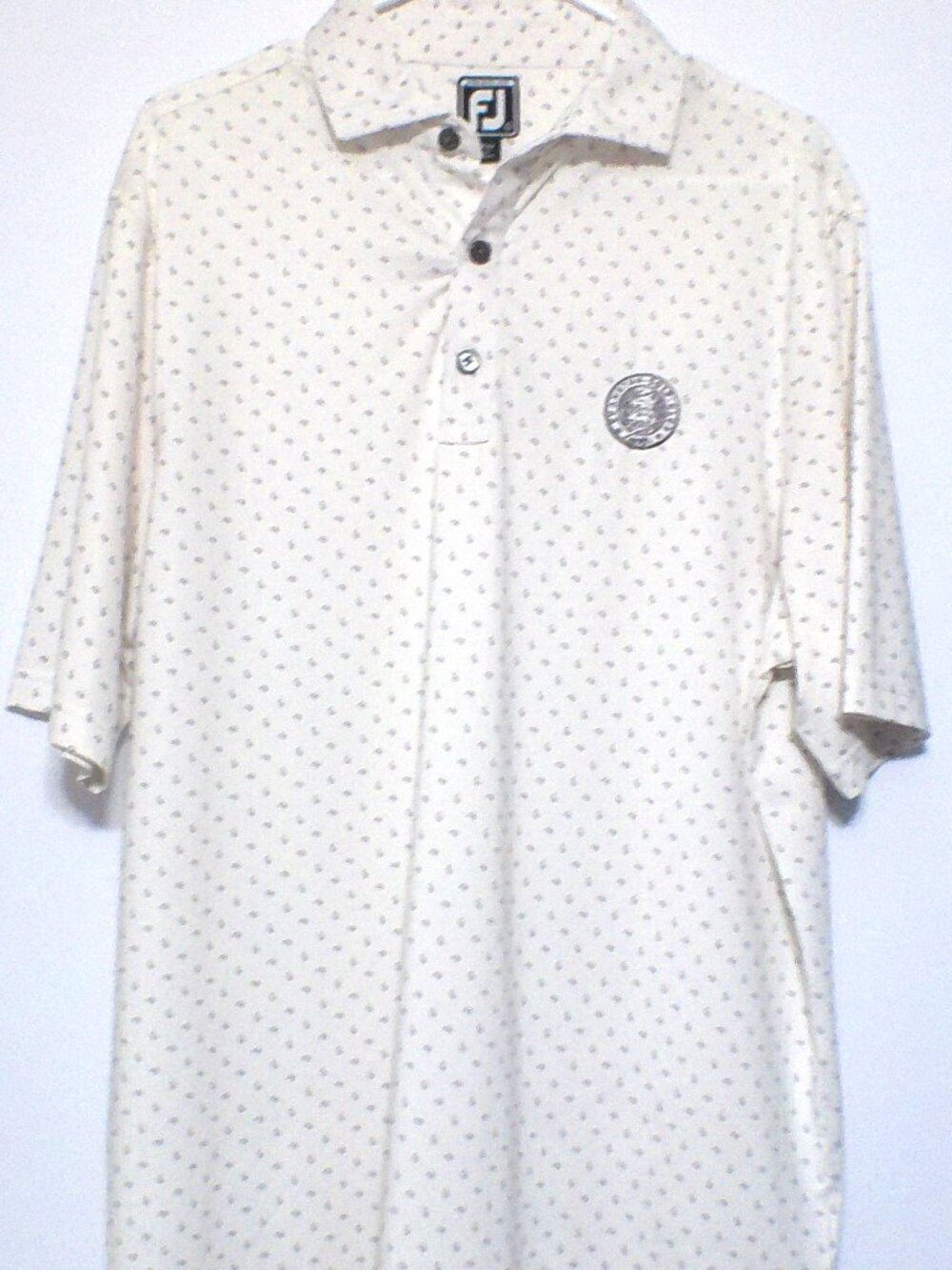 FootJoy Athletic Fit Evanston Golf Club Mini Paisley Golf Polo White Gray Large